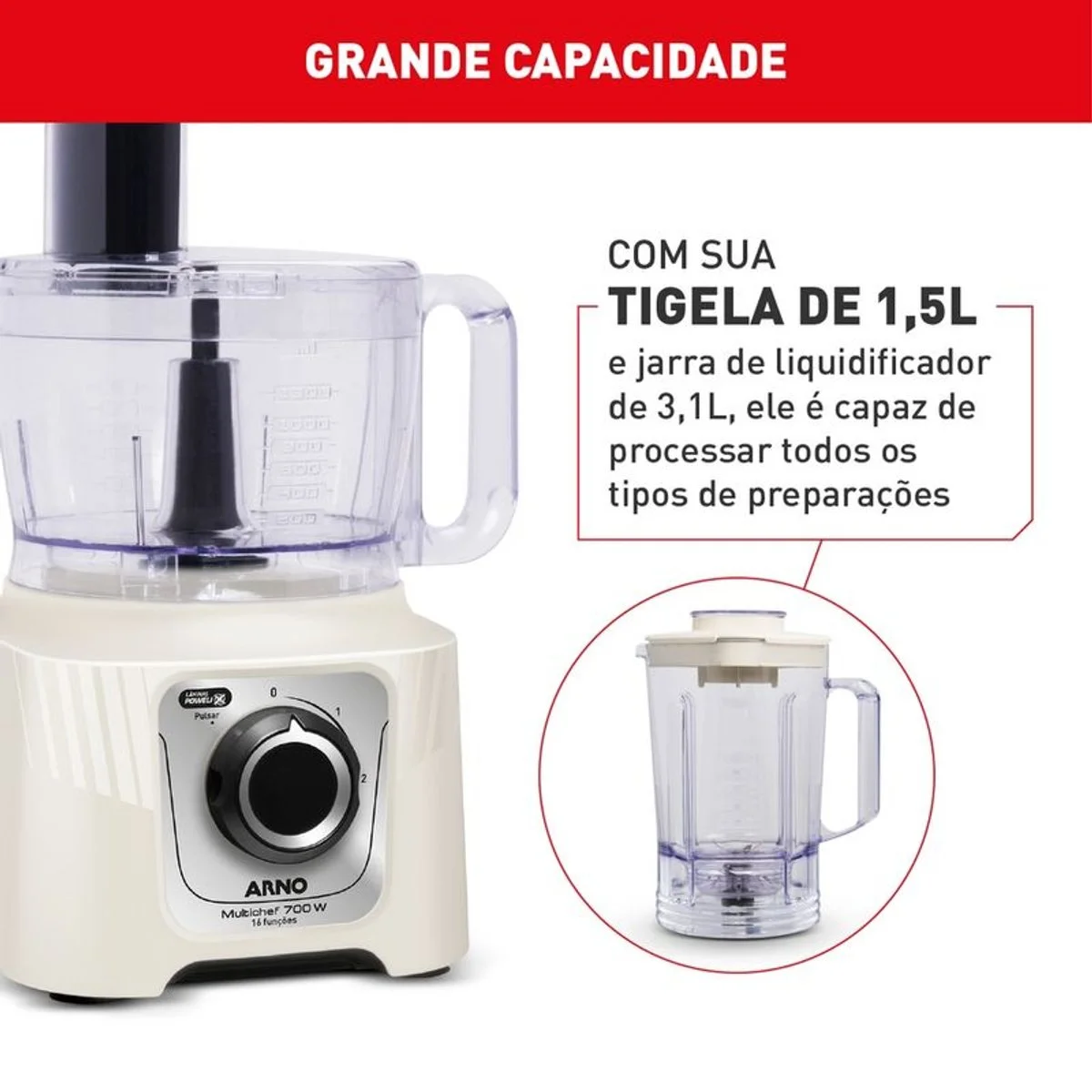 Multiprocessador Arno Multichef 700W 16 Funções MP62 Marfim 110V - AP / MT