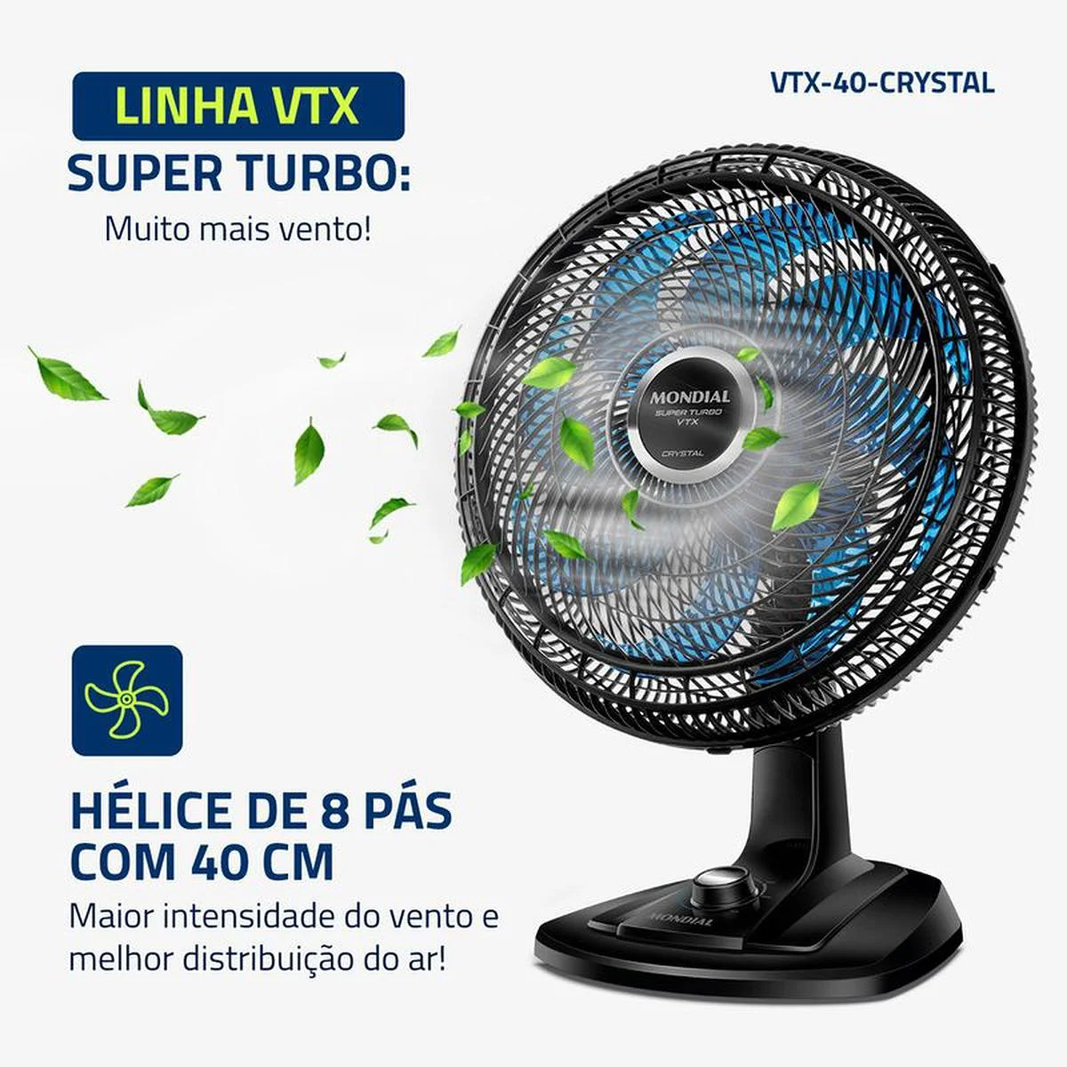 Ventilador de Mesa Mondial Super Turbo VTX-40 Crystal 40cm 8 Pás 127V - AP / MT