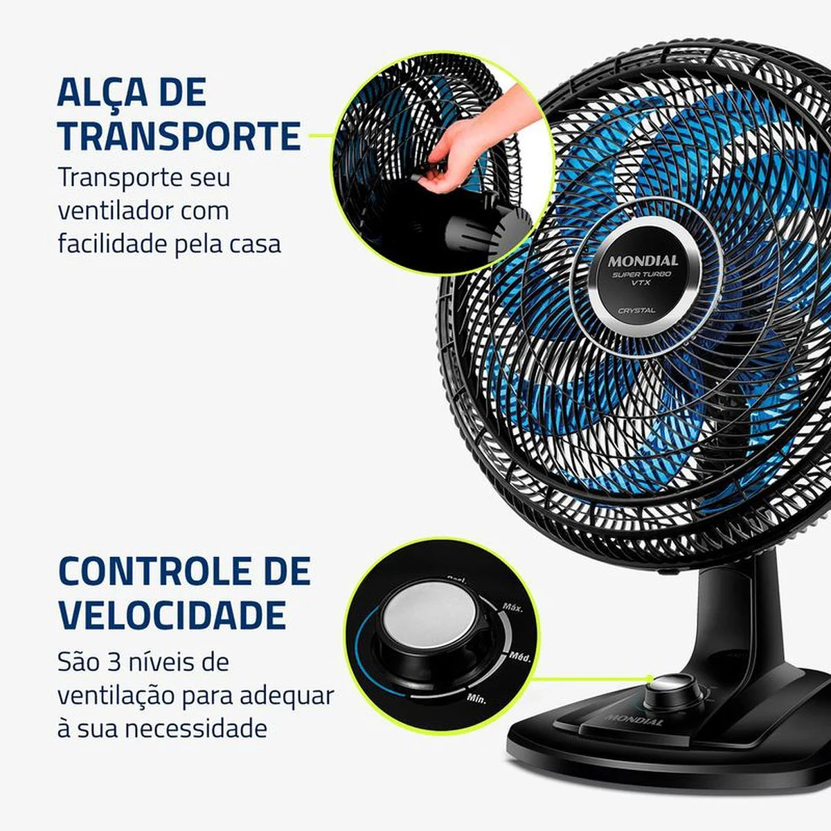 Ventilador de Mesa Mondial Super Turbo VTX-40 Crystal 40cm 8 Pás 127V - AP / MT