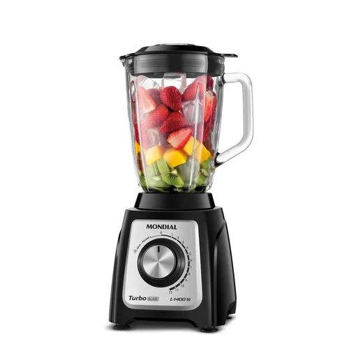 Liquidificador Mondial Turbo Glass L-1400 GI 1400W Copo de Vidro 2,2L Preto 127V - AP / MT