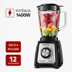 Liquidificador Mondial Turbo Glass L-1400 GI 1400W Copo de Vidro 2,2L Preto 127V - AP / MT
