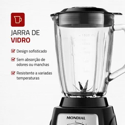 Liquidificador Mondial Turbo Glass L-1400 GI 1400W Copo de Vidro 2,2L Preto 127V - AP / MT