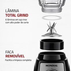 Liquidificador Mondial Turbo Glass L-1400 GI 1400W Copo de Vidro 2,2L Preto 127V - AP / MT