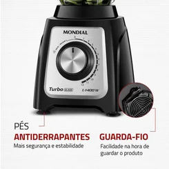 Liquidificador Mondial Turbo Glass L-1400 GI 1400W Copo de Vidro 2,2L Preto 127V - AP / MT