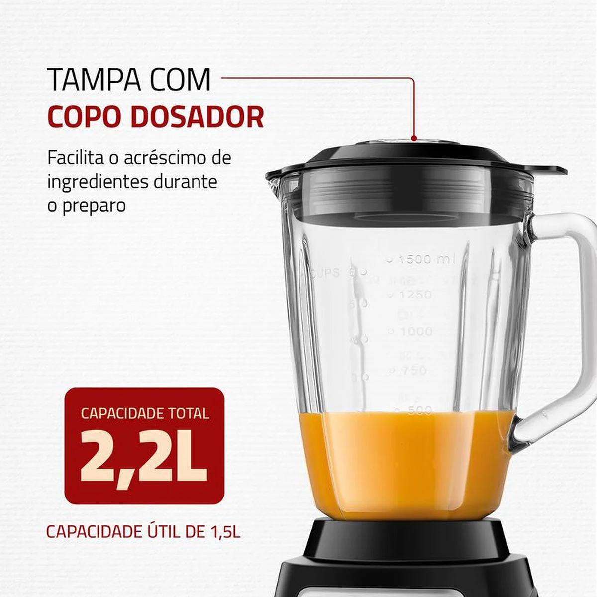 Liquidificador Mondial Turbo Glass L-1400 GI 1400W Copo de Vidro 2,2L Preto 127V - AP / MT