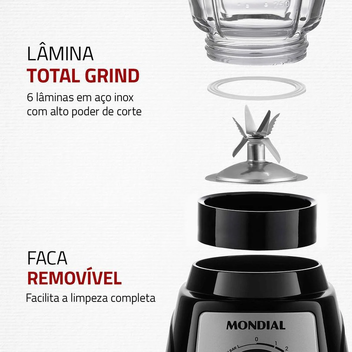 Liquidificador Mondial Turbo Glass L-1400 GI 1400W Copo de Vidro 2,2L Preto 127V - AP / MT