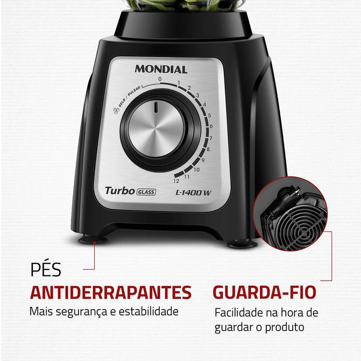 Liquidificador Mondial Turbo Glass L-1400 GI 1400W Copo de Vidro 2,2L Preto 127V - AP / MT