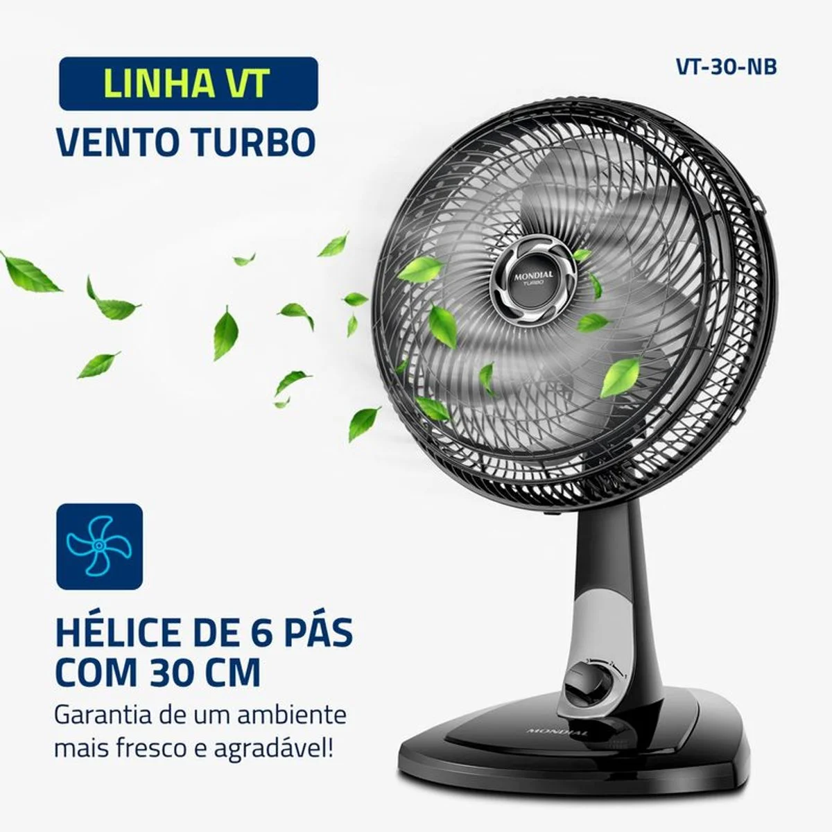 Ventilador de Mesa Mondial Turbo 30cm 6 Pás VT-30-NB 127V - AP / MT