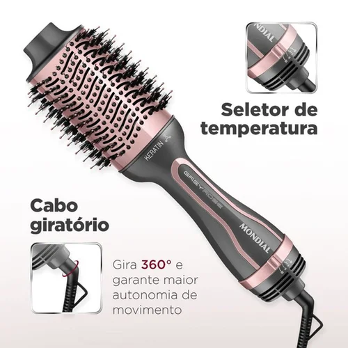 Escova Secadora Mondial Grey Rose Keratin ES-11-BI 1200W Bivolt - AP / MT
