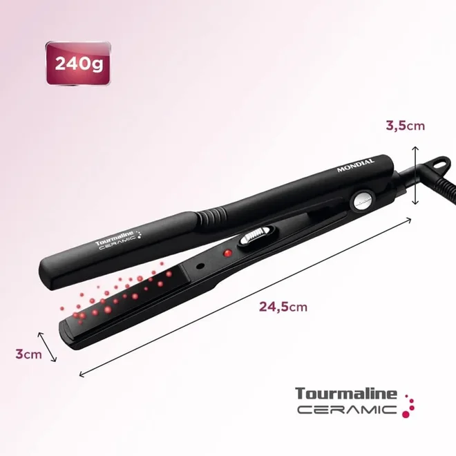 Prancha Alisadora Mondial Tourmaline Ceramic P-15 Bivolt 200°C - AP / MT