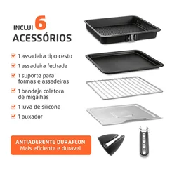 Air Fryer Forno Oven Digital Mondial 25L Preto Inox 2000W AFO-25L-BI 127V - AP / MT