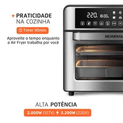 Air Fryer Forno Oven Digital Mondial 25L Preto Inox 2000W AFO-25L-BI 127V - AP / MT