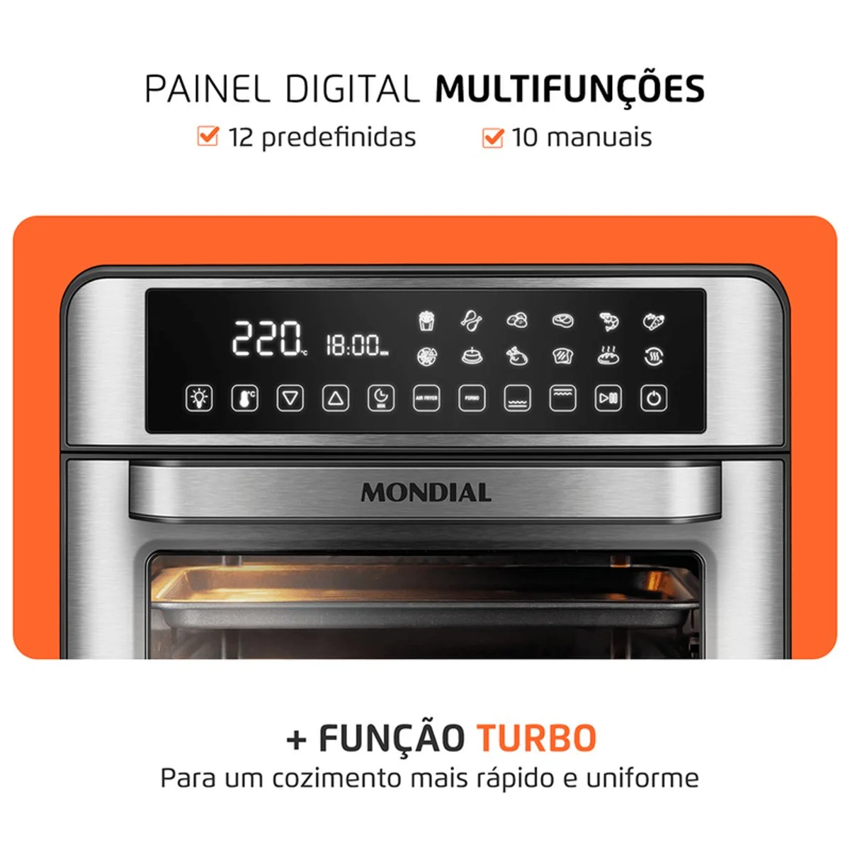Air Fryer Forno Oven Digital Mondial 25L Preto Inox 2000W AFO-25L-BI 127V - AP / MT