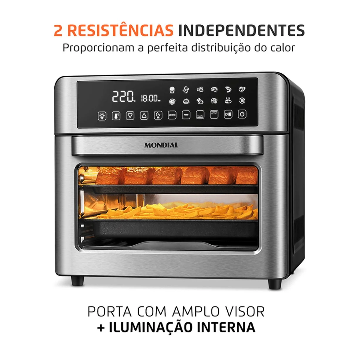 Air Fryer Forno Oven Digital Mondial 25L Preto Inox 2000W AFO-25L-BI 127V - AP / MT
