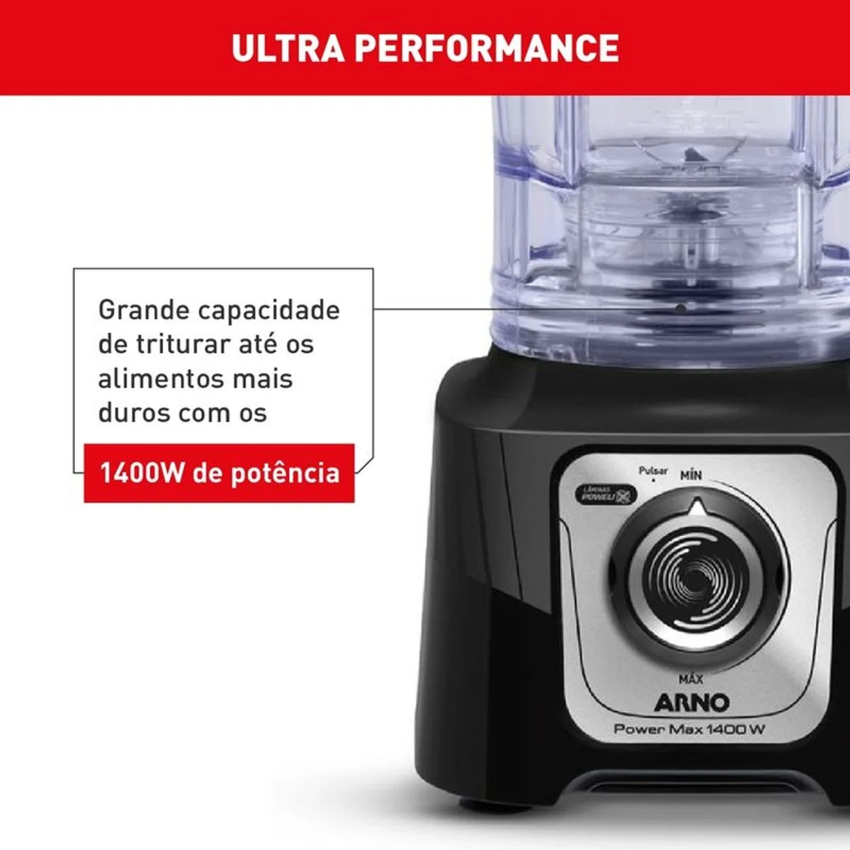 Liquidificador Arno Power Max LN65 3,1L 1400W Comfort Control Preto 127V - AP / MT
