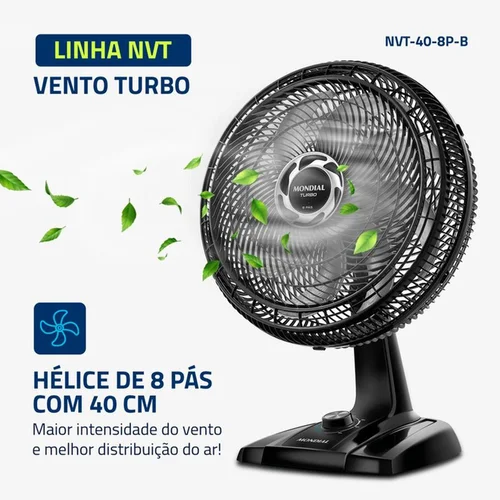 Ventilador de Mesa Mondial Turbo 8 Pás 40cm NVT-40-8P-B 140W Preto 127V - AP / MT