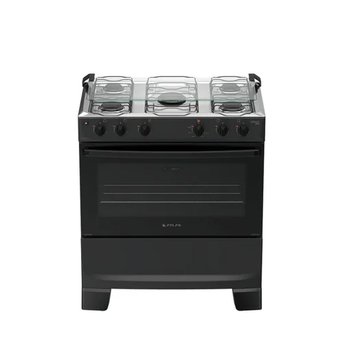 Fogão Atlas Mônaco Plus 5 Bocas Preto Mesa Inox Acendimento Automático - AP / MT