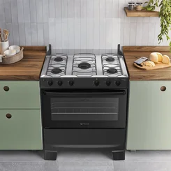 Fogão Atlas Mônaco Plus 5 Bocas Preto Mesa Inox Acendimento Automático - AP / MT