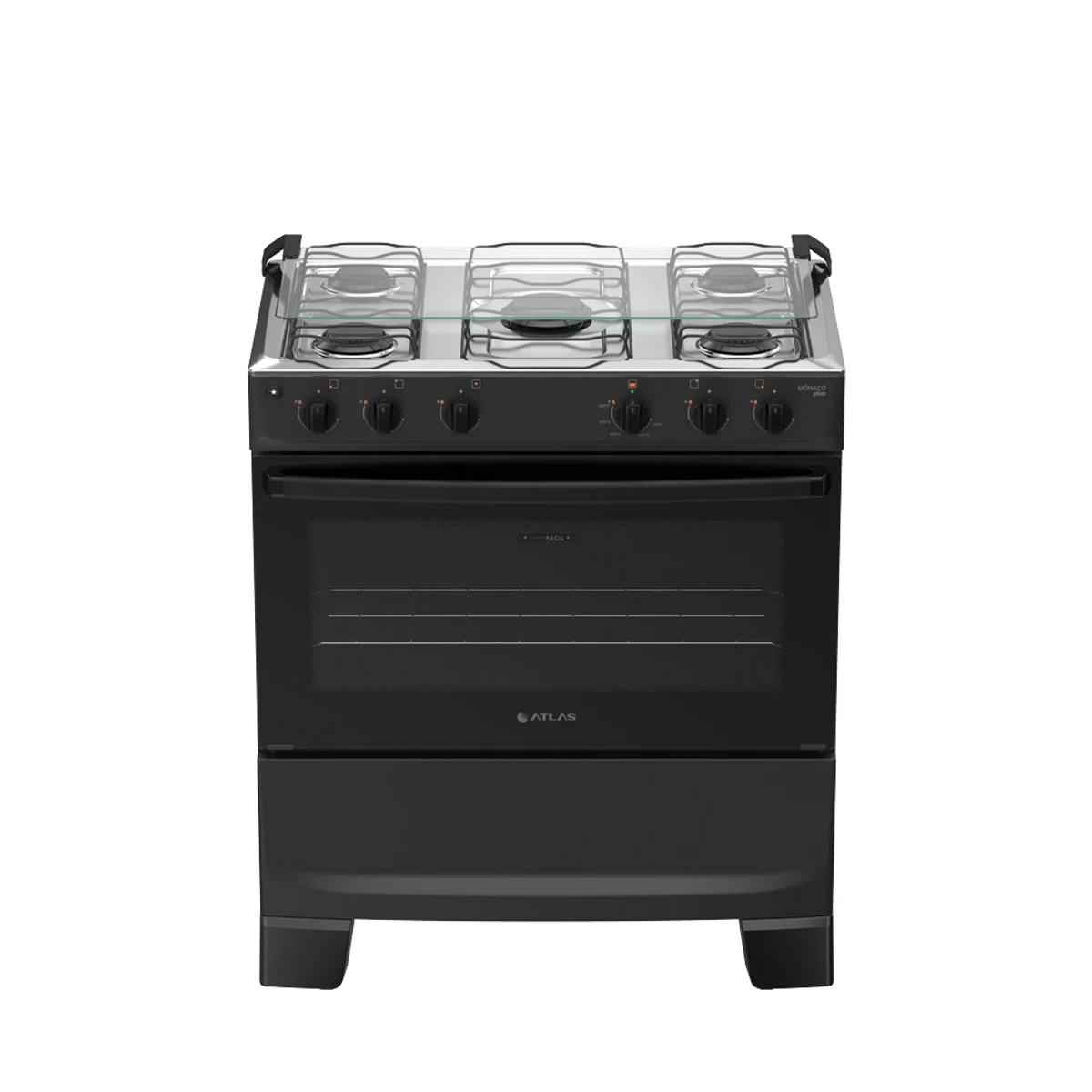 Fogão Atlas Mônaco Plus 5 Bocas Preto Mesa Inox Acendimento Automático - AP / MT