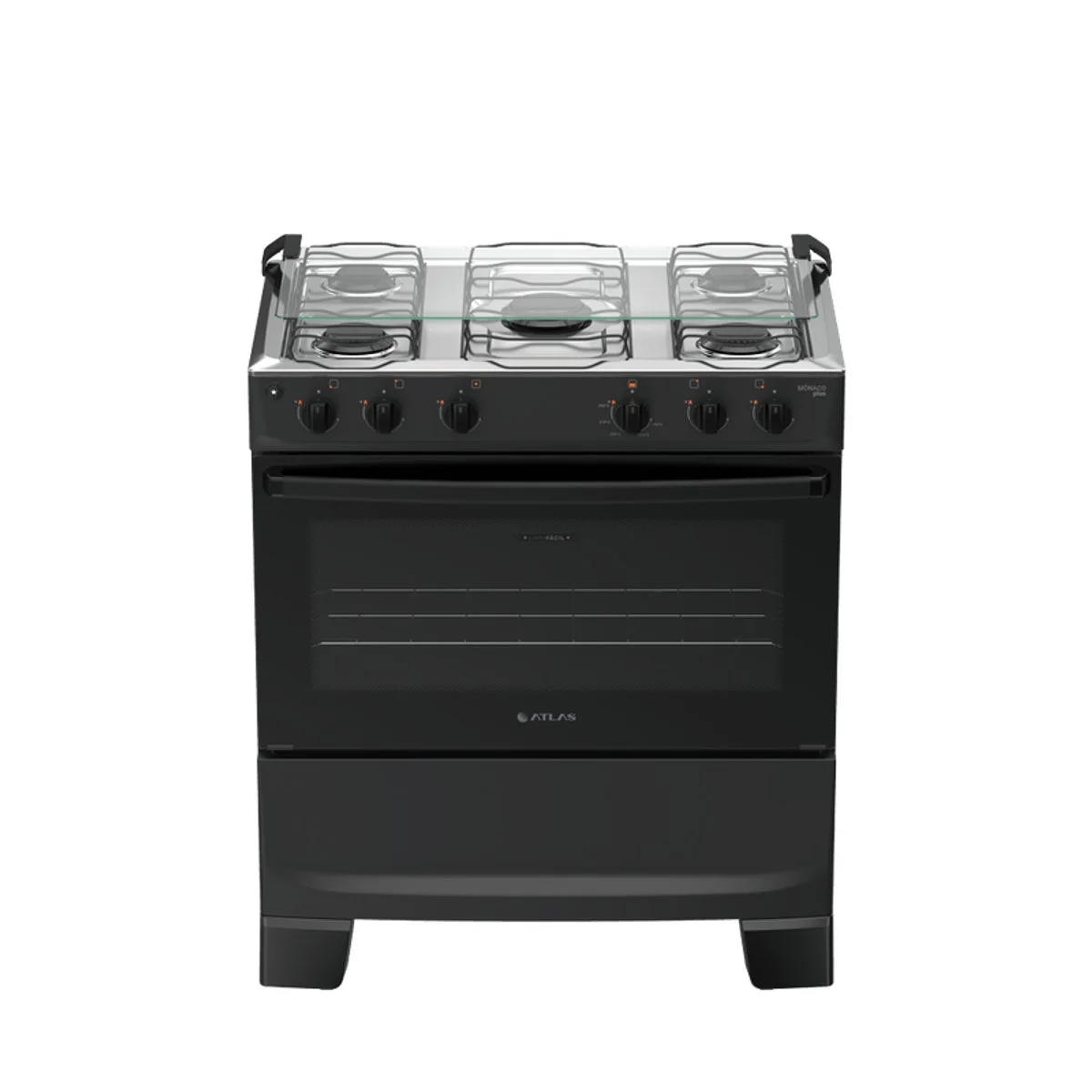 Fogão Atlas Mônaco Plus 5 Bocas Preto Mesa Inox Acendimento Automático - AP / MT