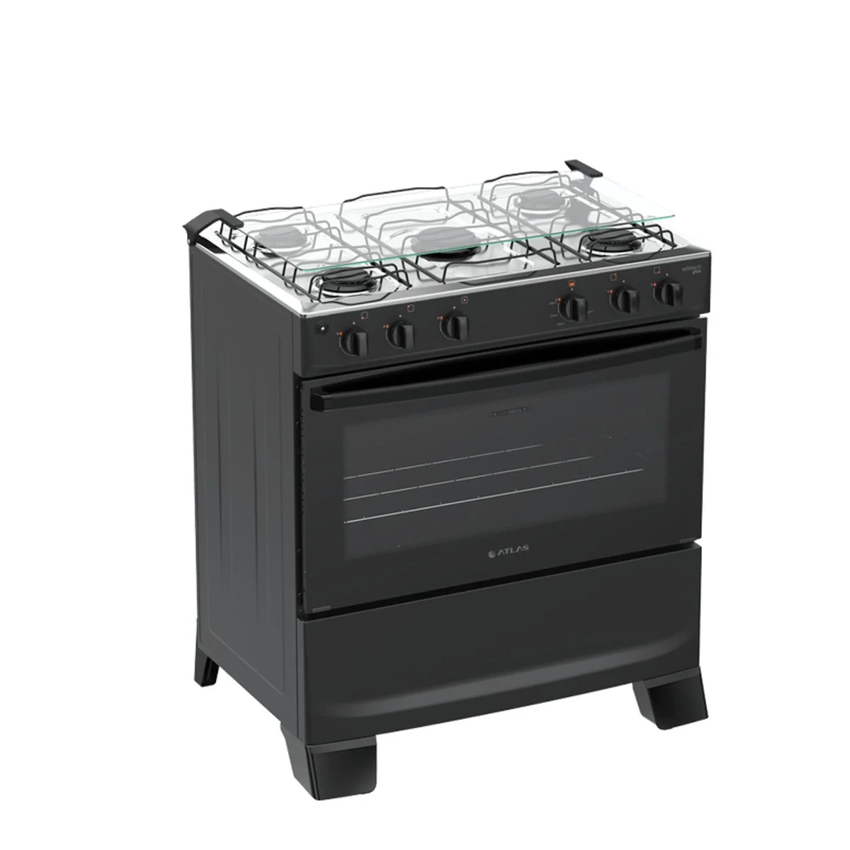 Fogão Atlas Mônaco Plus 5 Bocas Preto Mesa Inox Acendimento Automático - AP / MT