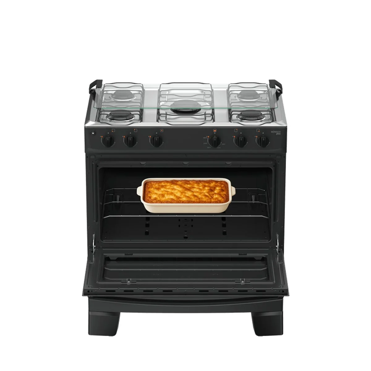 Fogão Atlas Mônaco Plus 5 Bocas Preto Mesa Inox Acendimento Automático - AP / MT