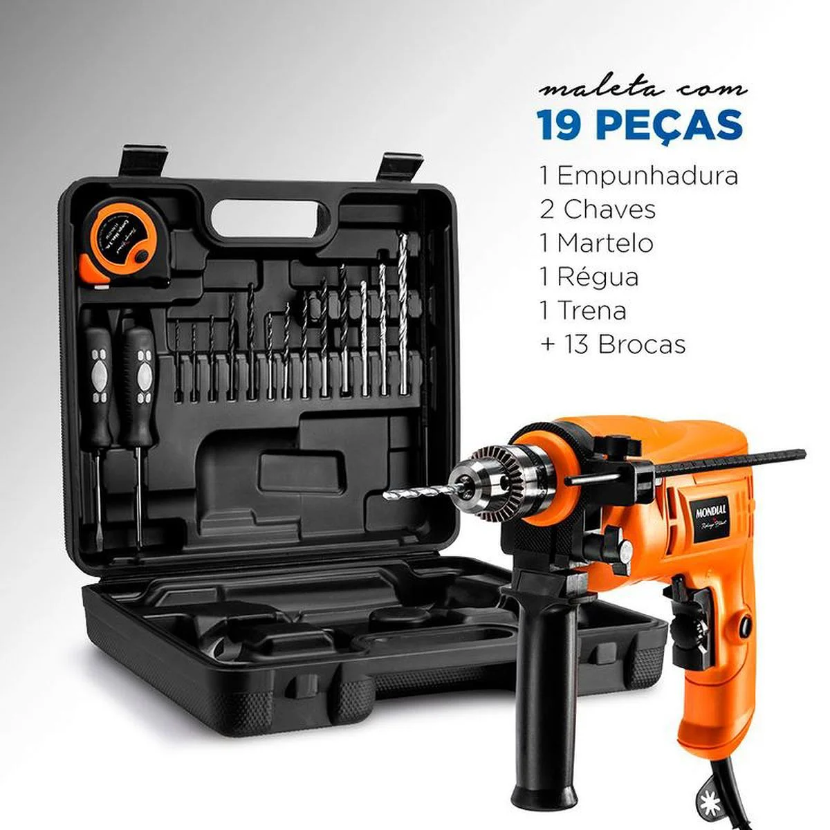 Furadeira de Impacto Mondial FI-RH-01M 650W 127V com Maleta e 19 Acessórios - AP / MT