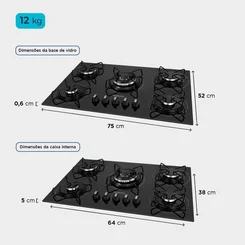 Cooktop a Gás 5 Bocas Tripla Chama Mondial CTG-03 Preto Inox Bivolt - AP / MT