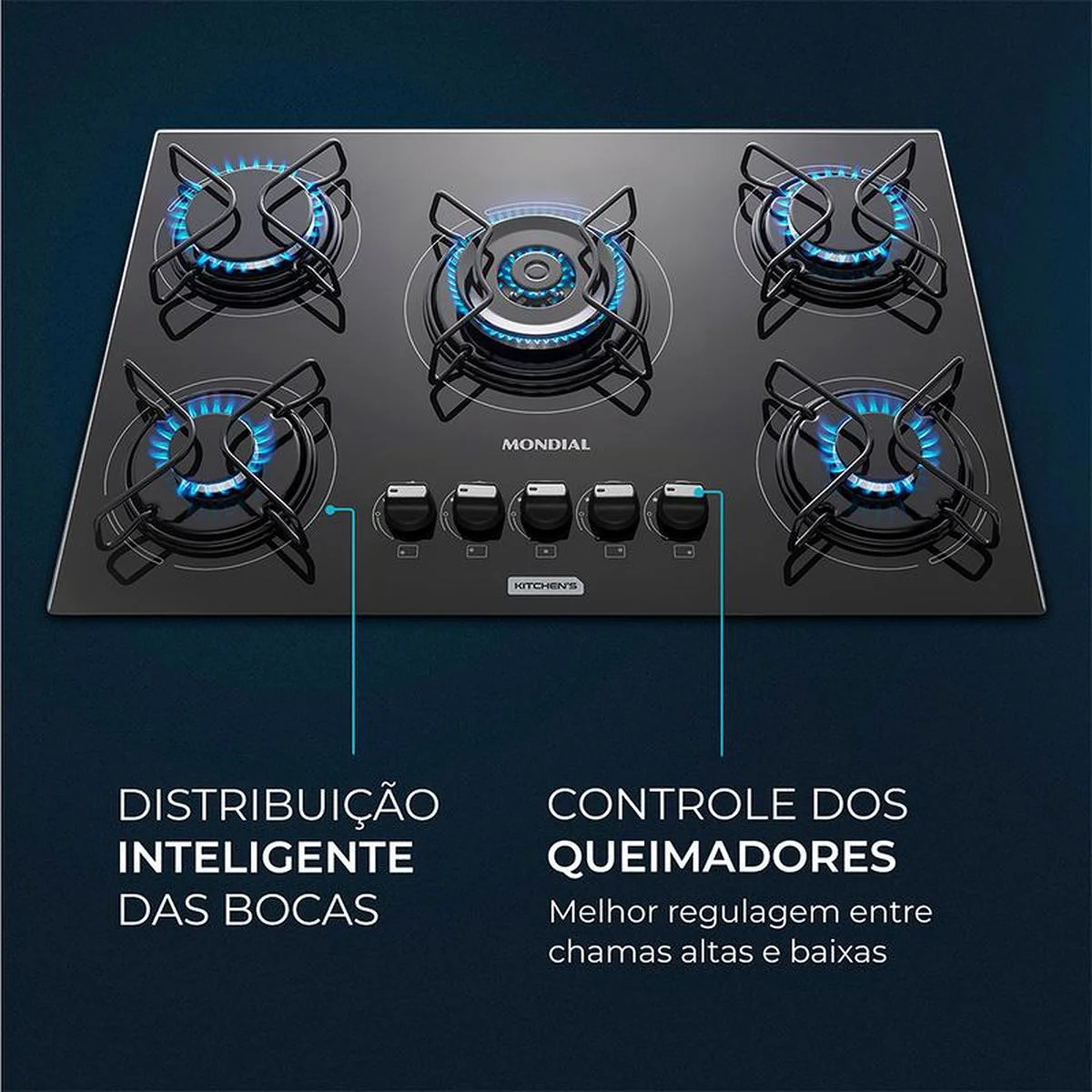 Cooktop a Gás 5 Bocas Tripla Chama Mondial CTG-03 Preto Inox Bivolt - AP / MT