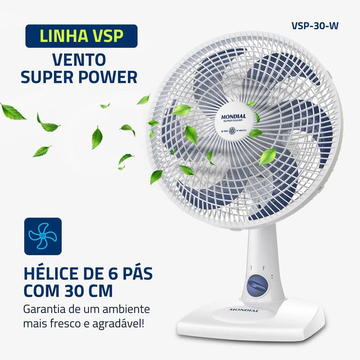 Ventilador de Mesa Mondial Super Power 30cm 6 Pás VSP-30-AP 127V Preto/Azul - AP / MT
