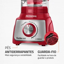 Liquidificador Mondial Turbo Inox L-1100-RI 1100W 3L Vermelho 127V - AP / MT