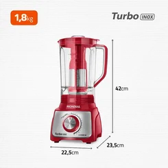 Liquidificador Mondial Turbo Inox L-1100-RI 1100W 3L Vermelho 127V - AP / MT