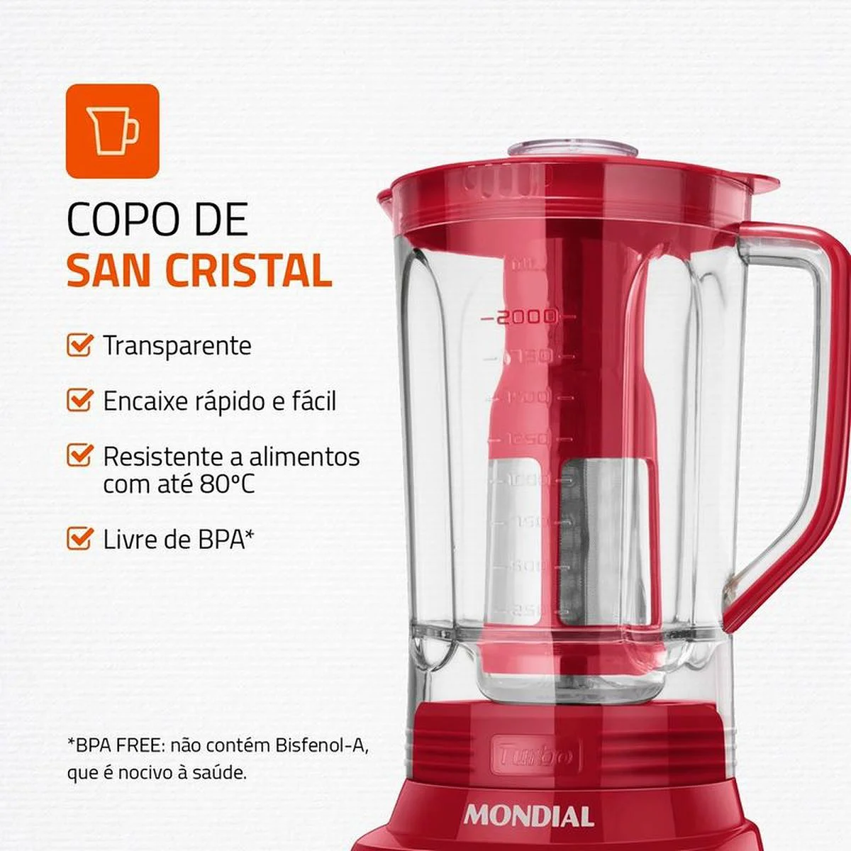 Liquidificador Mondial Turbo Inox L-1100-RI 1100W 3L Vermelho 127V - AP / MT