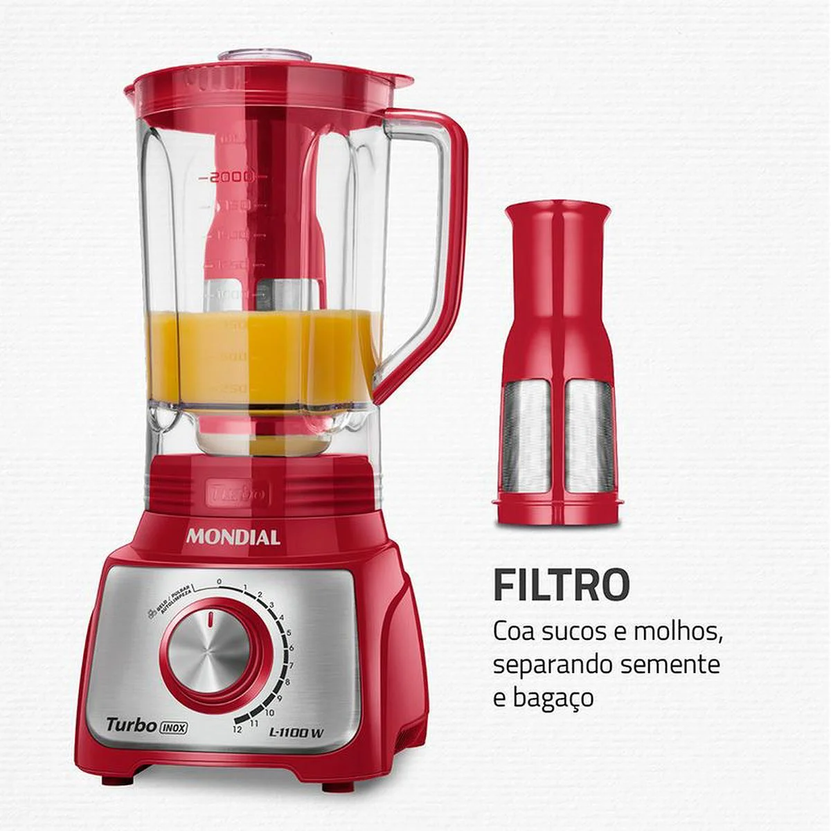 Liquidificador Mondial Turbo Inox L-1100-RI 1100W 3L Vermelho 127V - AP / MT
