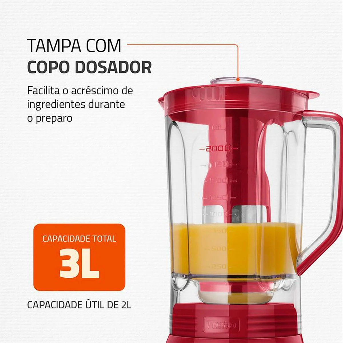 Liquidificador Mondial Turbo Inox L-1100-RI 1100W 3L Vermelho 127V - AP / MT