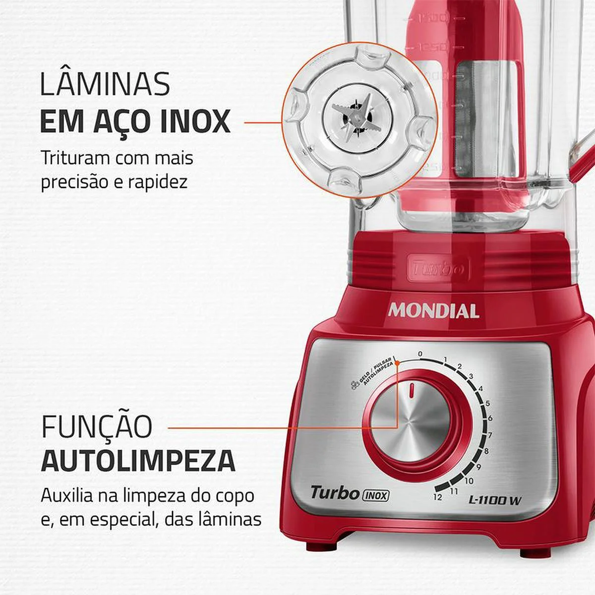 Liquidificador Mondial Turbo Inox L-1100-RI 1100W 3L Vermelho 127V - AP / MT