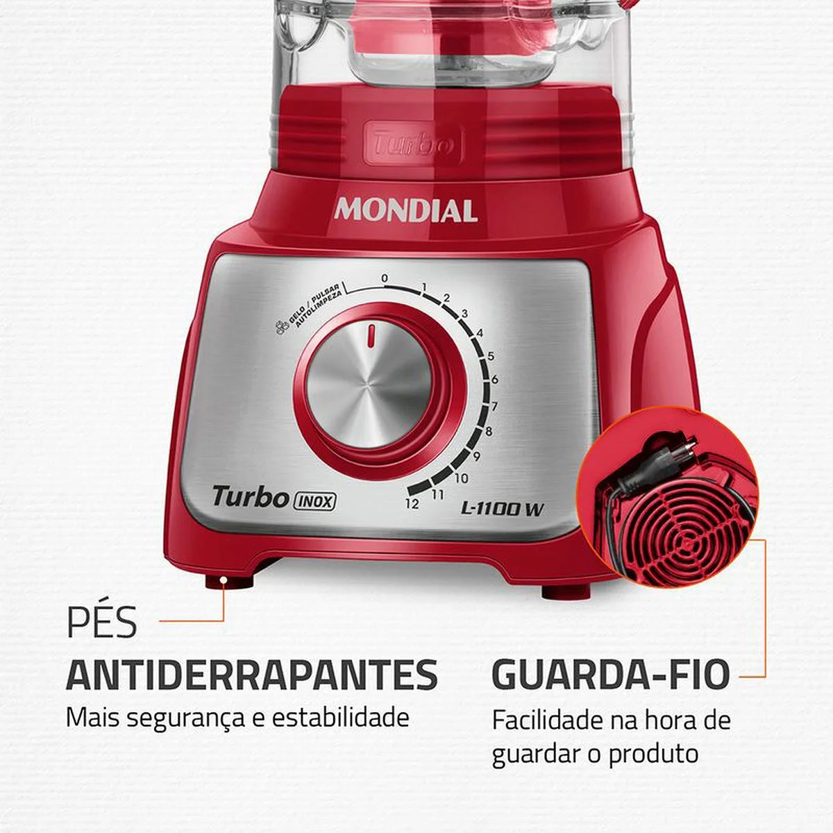 Liquidificador Mondial Turbo Inox L-1100-RI 1100W 3L Vermelho 127V - AP / MT