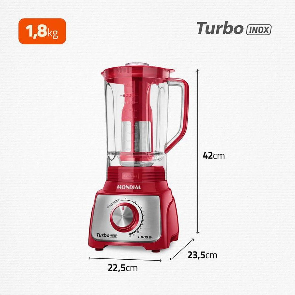 Liquidificador Mondial Turbo Inox L-1100-RI 1100W 3L Vermelho 127V - AP / MT