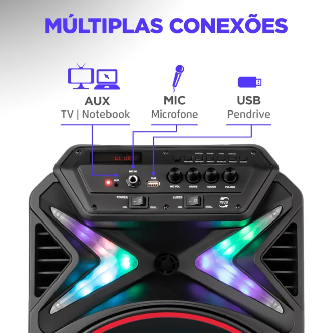 Caixa Amplificada Mondial Connect Lights CM-400 400W RMS Bluetooth Bivolt - AP / MT