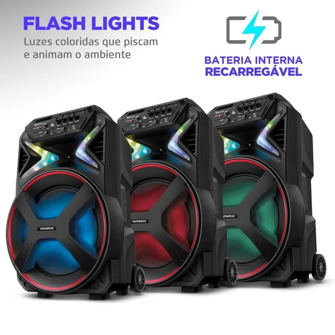 Caixa Amplificada Mondial Connect Lights CM-400 400W RMS Bluetooth Bivolt - AP / MT