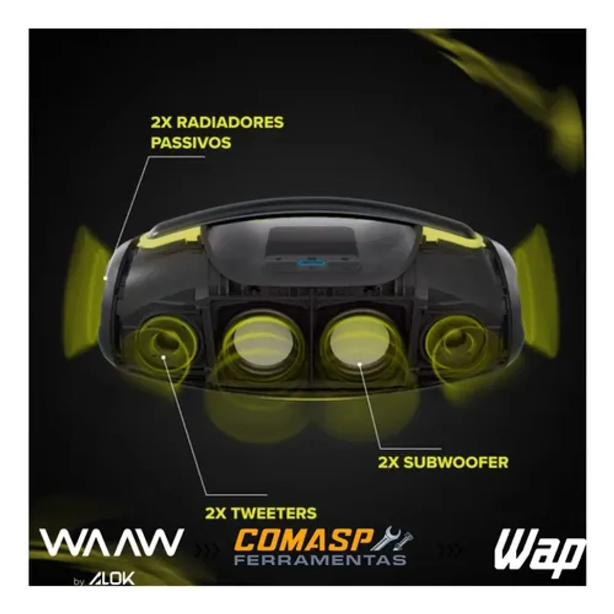 Caixa de Som Bluetooth Boombox WAAW by Alok Hyperboom 1000 WAAW0037 - AP / MT