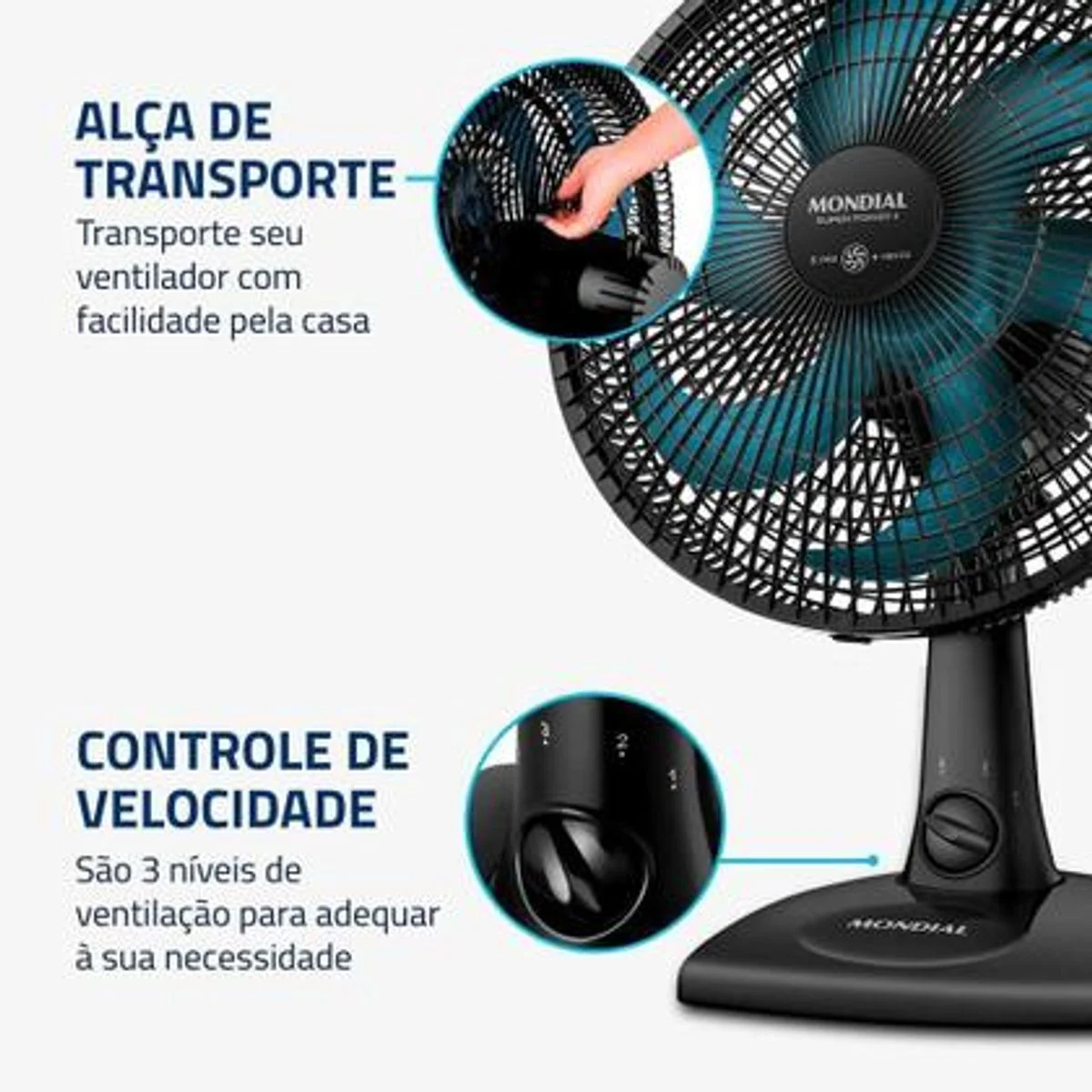 Ventilador de Mesa Mondial Super Power II NVSP-30-AP2 30cm 60W 127V Preto e Azul Petróleo - AP / MT
