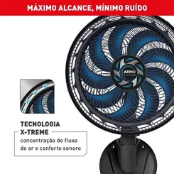 Ventilador de Parede Arno X-Treme 9 40cm 127V 9 Pás Preto/Azul - AP / MT