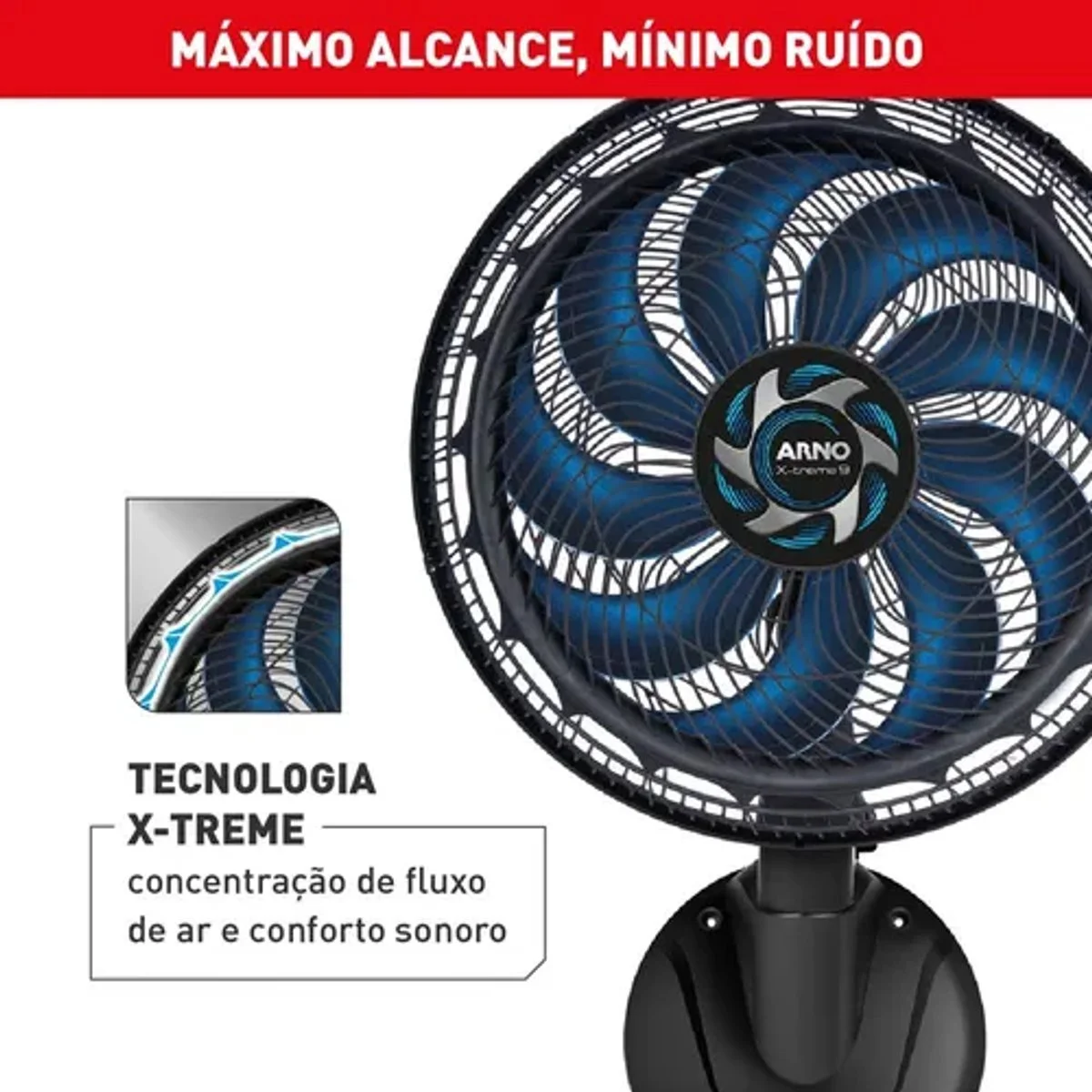 Ventilador de Parede Arno X-Treme 9 40cm 127V 9 Pás Preto/Azul - AP / MT