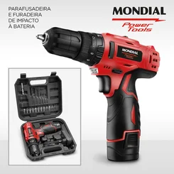 Parafusadeira e Furadeira de Impacto Mondial PI-12MA 12V com Maleta Bivolt - AP / MT