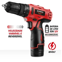 Parafusadeira e Furadeira de Impacto Mondial PI-12MA 12V com Maleta Bivolt - AP / MT