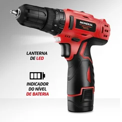 Parafusadeira e Furadeira de Impacto Mondial PI-12MA 12V com Maleta Bivolt - AP / MT