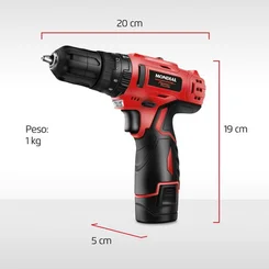 Parafusadeira e Furadeira de Impacto Mondial PI-12MA 12V com Maleta Bivolt - AP / MT