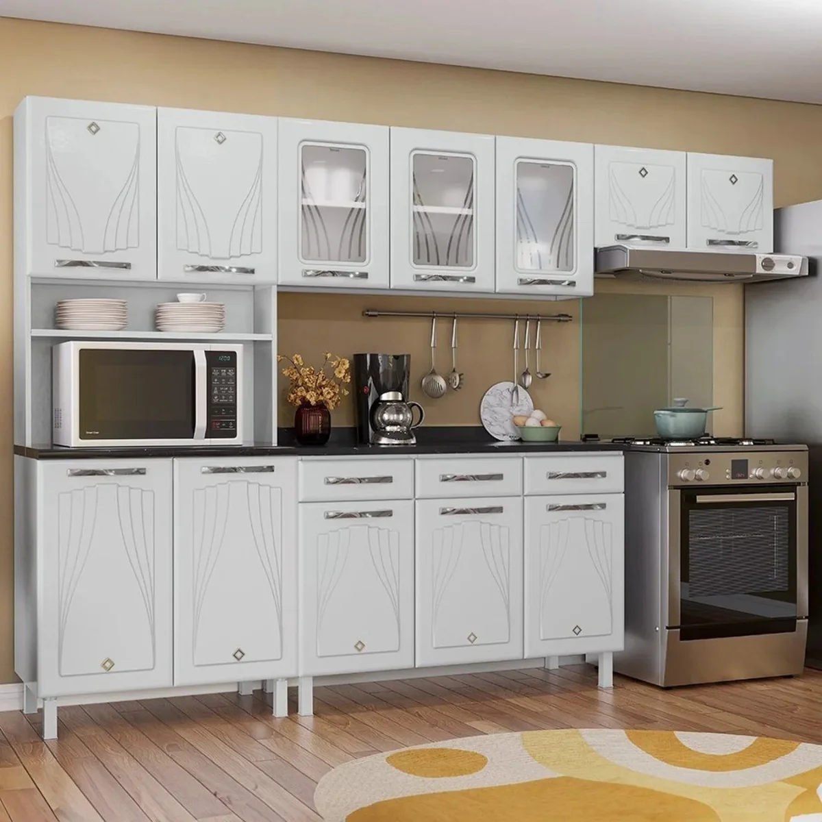 Cozinha Compacta 95 Start New Branco 12 Portas 3 Gavetas - Telasul