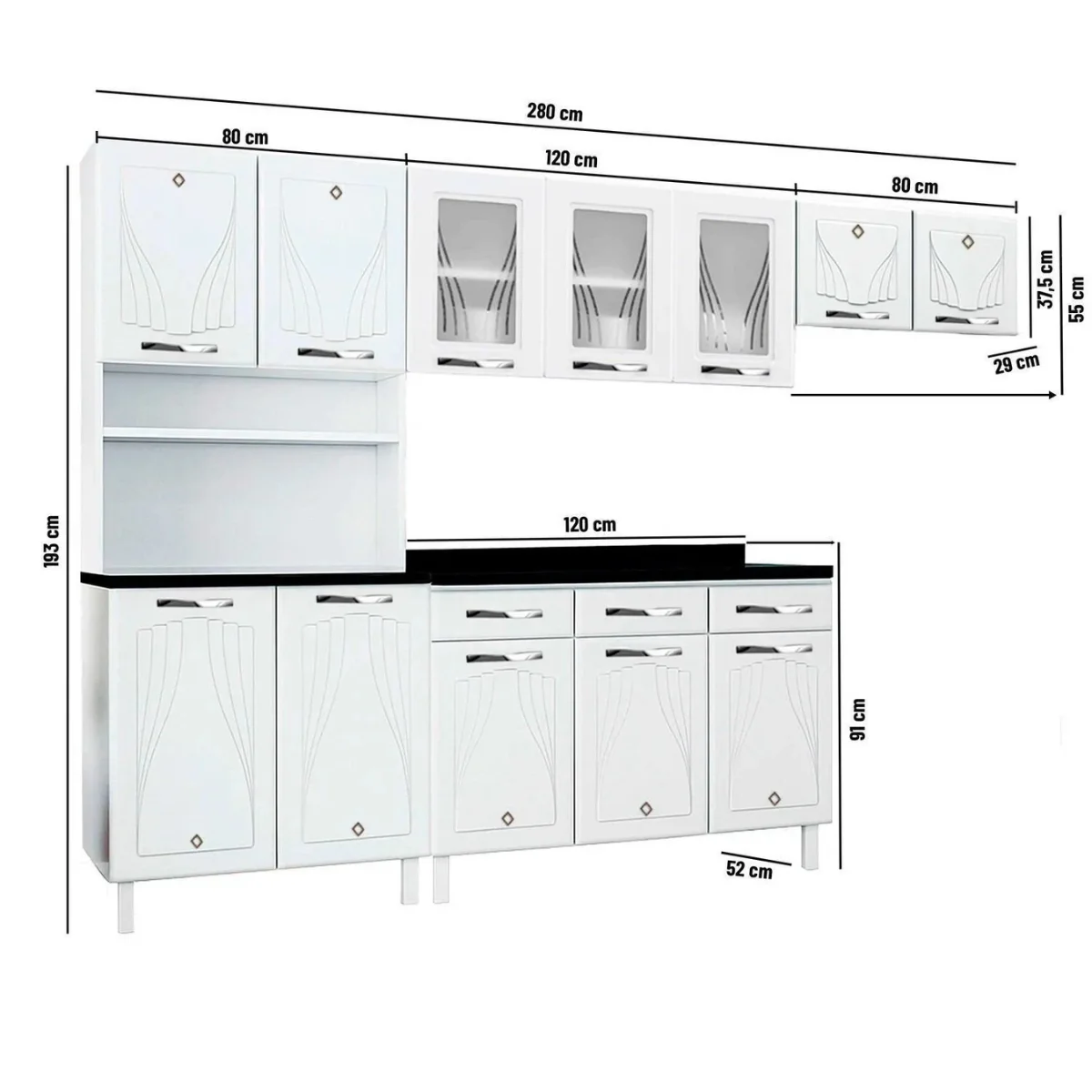 Cozinha Compacta 95 Start New Branco 12 Portas 3 Gavetas - Telasul